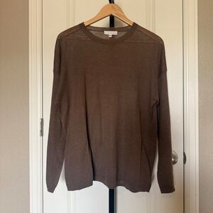 Bryn Walker Brown Linen Cotton Blend Sheer Knit Pullover Sweater Small Oversized